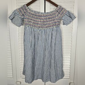 5 For 20 Cat & Jack Linen Blend Striped Off Shoulder Elastic Dress Sz 10/12